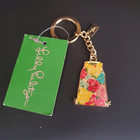 Lilly Pulitzer Keyring‎ "Oh Shift" Heritage Floral Gold Tone New with Tags - Picture 3 of 5